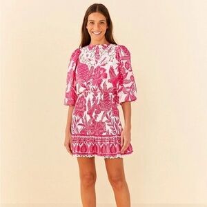 FARM Rio Tropical Woodcut Fitted Mini Dress Small